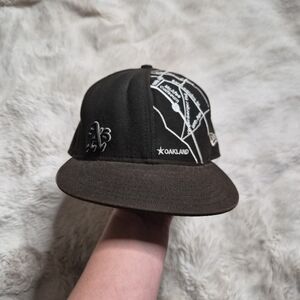 Vintage New Era Oakland A's Hat Baseball Cap Fitted Brown White Y2K Size 7 1/4"